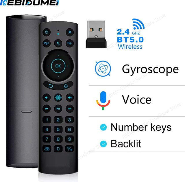 KEBIDUMEI G20S PRO Air Mouse mit Hintergrundbeleuchtung, 2,4G und Bluetooth, kabellose Gyroskop-Smart-Fernbedienung mit Sprachsteuerung und IR-Lernfunktion für Android TV, Schwarz - Bild 1
