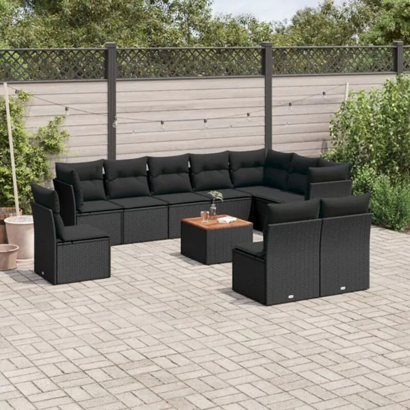 Vidaxl 11-tlg. Garten-Sofagarnitur aus Polyrattan in Schwarz mit Kissen im modernen Loungemöbel-Design - Bild 1