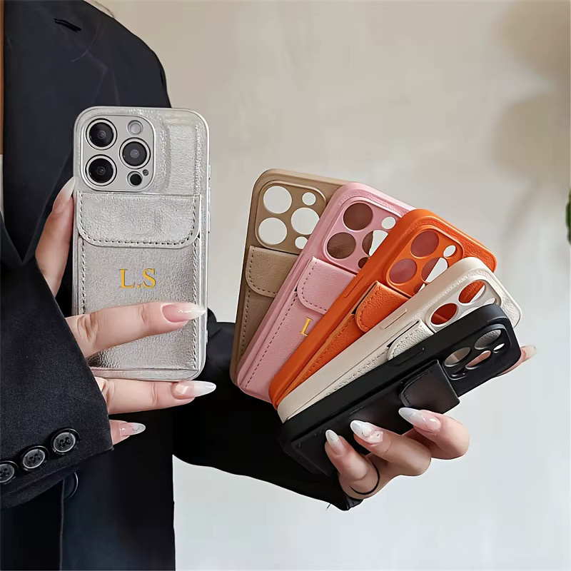 YLUOYI Personalisierte Litschi Leder Softcase Handyhülle mit Kartenfach für iPhone 16 15 14 13 12 11 Pro Max Plus in Schwarz - Bild 3
