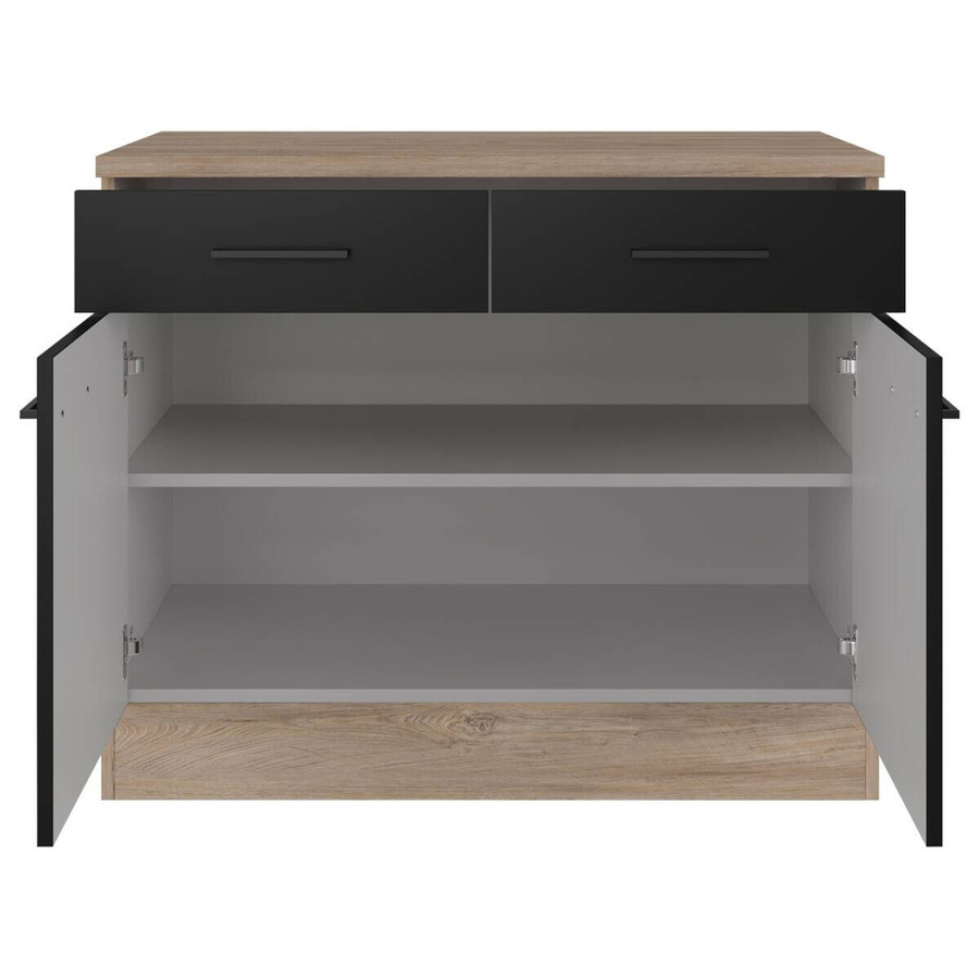 Flex-Well Küchen-Unterschrank Capri in Schwarz Matt mit Endgrain Oak Front, B/H/T: 100 x 85 x 60 cm - Bild 3
