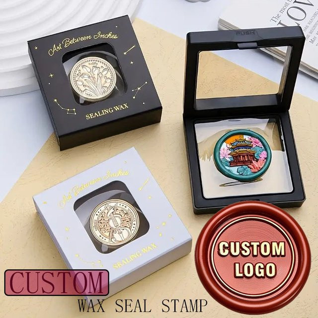 Personalisierter Wachssiegelstempel aus Messing mit eigenem Logo oder Foto ohne Griff in Schwarz und Gold, Durchmesser: 25 mm, 30 mm oder 35 mm - Bild 1