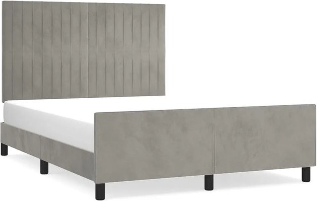 vidaXL Bettgestell mit Kopfteil aus Samt in Hellgrau B/T/H: 140 x 190 x 146 cm - Bild 1