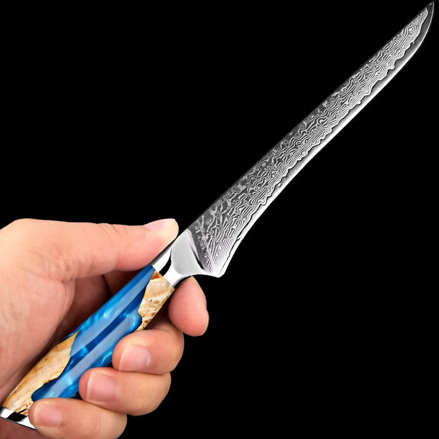 Xituo Damaststahl Zerlegmesser mit harzstabilisiertem Holzgriff, 67-lagiges Filetiermesser und Ausbeinmesser für Fisch und Fleisch, Klingenlänge: 15,2 cm - Bild 4