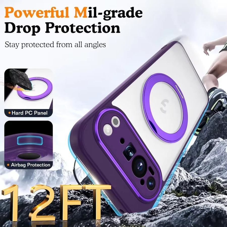 Premium 360° Durchscheinende Handyhülle mit magnetischer Ringhalterung für Google Pixel 10, 9, 8, Pro, XL, 9a, 8a in Transparent, Pink oder Purple – Stoßfeste kabellose Ladeabdeckung - Bild 4