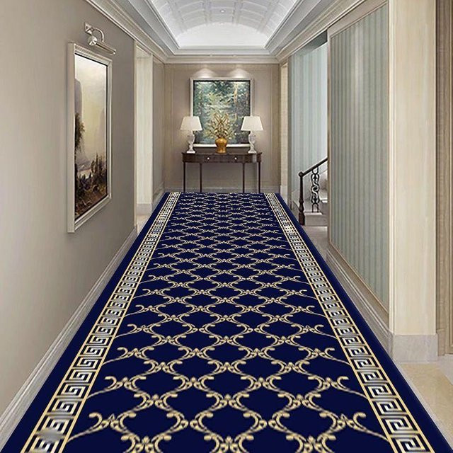 Super Six Flurteppich mit geometrischem Design in Blau, maschinengefertigt, B/T: 80 x 300 cm - Bild 1