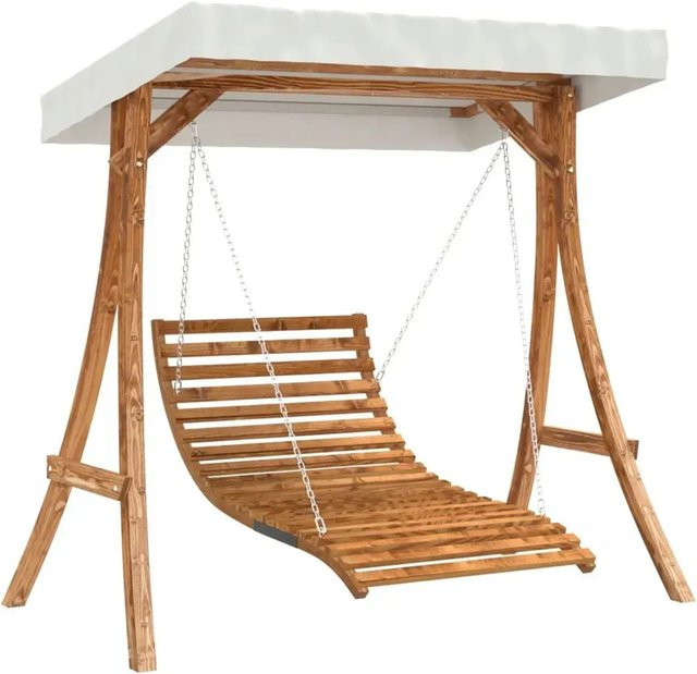vidaXL Hollywoodschaukel mit Dach aus Fichten-Massivholz mit Teak-Finish und Sonnendach in Beige/Creme/Braun, B/T/H: 175 x 161,5 x 110 cm - Bild 1