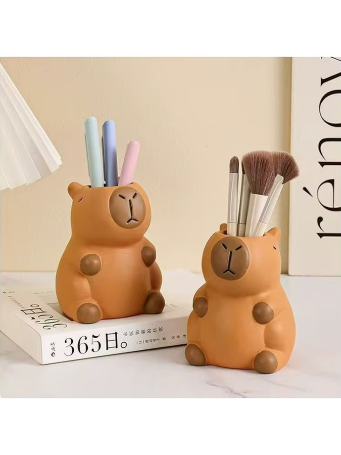 Multifunktionaler Capybara Stifthalter und Schreibtisch-Organizer aus Kunststoff in Pink oder Braun - Bild 1