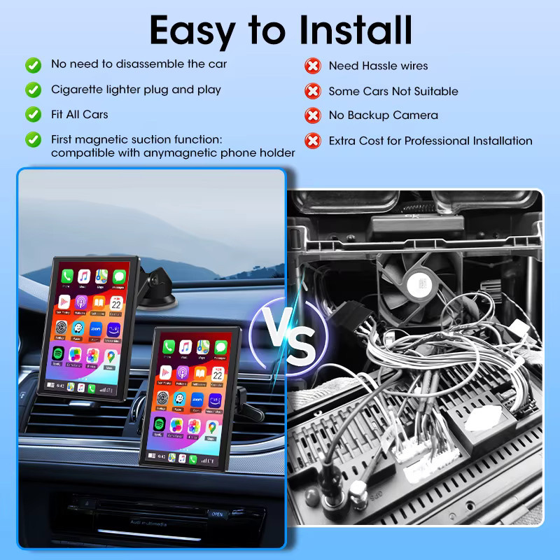 Jansite Tragbarer Carplay Bildschirm mit Bluetooth und GPS, Kabelloses Android Auto Autoradio in Schwarz mit magnetischer Halterung und drehbarem Display - Bild 7