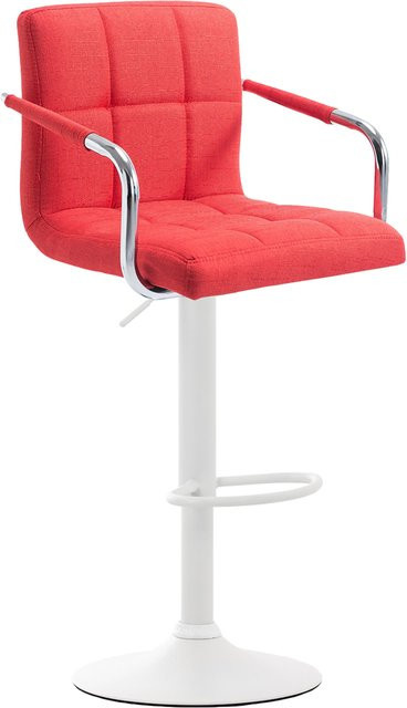 TPFLiving Barhocker Luca mit Armlehnen, Farbe Hellrot, Gestell Weiß, Stoff, drehbar 360 Grad, modern - Bild 1