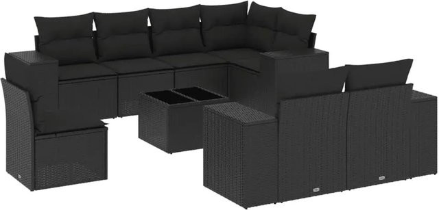 vidaXL 9-teilige Garten-Sofagarnitur aus Poly-Rattan mit Kissen in Schwarz - Bild 1