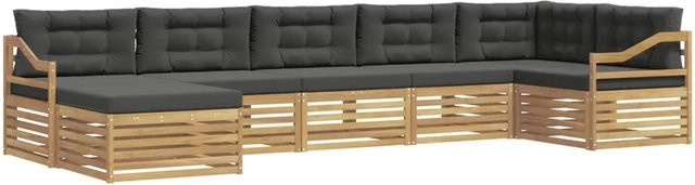 vidaXL Outdoor-Sofagarnitur in L-Form aus massivem Akazienholz mit 7 Kissen in Weiß und Anthrazit - Bild 1
