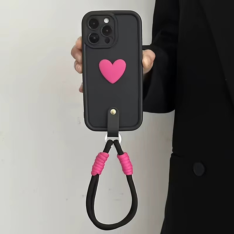 3D-Liebesherz-Handyhülle mit weichem Trageband für iPhone Modelle in Schwarz - Bild 2