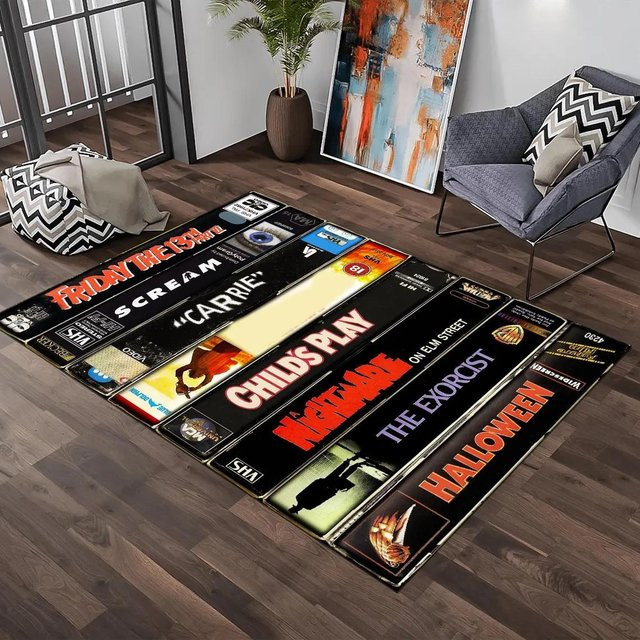 Karpetti Vintage Horror VHS Film Teppich, Rutschfest und Waschbar, B/T: 120 x 80 cm, Multicolour - Bild 1