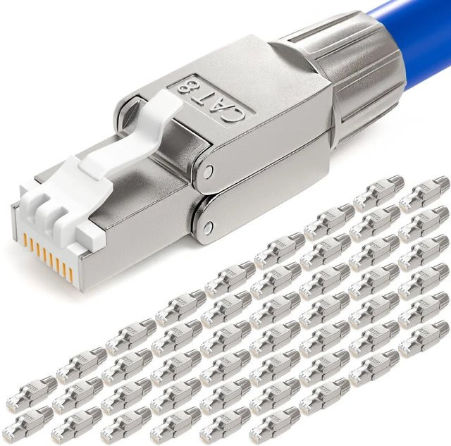 hb-digital 48er Set Netzwerkstecker CAT 8 RJ45 LSA STP mit vergoldeten 50u Kontakten in Silber - Bild 1