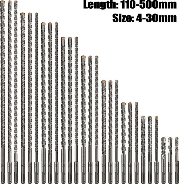 Versery SDS Plus Vierblatt-Schlagbohrer aus harter Legierung für Beton, Farbe: Silber, Länge: 110–500 mm - Bild 1