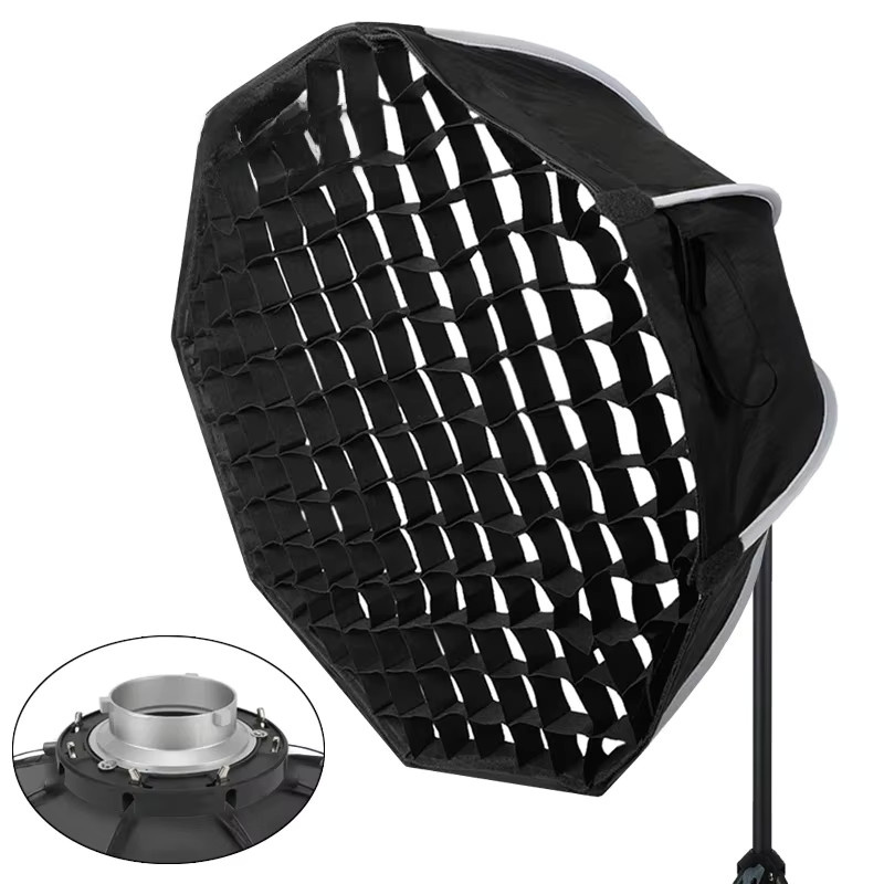 Triopo Softbox mit Wabengitter für Bowens-Montage, achteckige Softbox für Foto und Video in Schwarz, Durchmesser: 65 cm - Bild 6