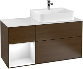 Villeroy & Boch Finion Waschtischunterschrank mit Abdeckplatte und Regal links in Walnussfurnier, Braun, B: 120 cm, T: 50,1 cm, H: 50,1 cm - Bild 1
