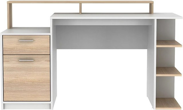 Vente-unique Schreibtisch Zacharie in Eiche-Optik und Weiß, B: 138 cm, H: 82,5 cm, T: 60 cm - Bild 1
