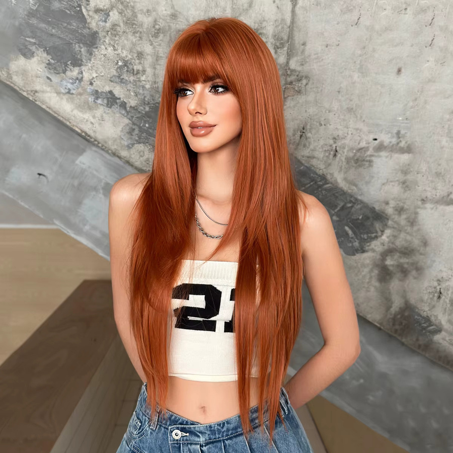7JHH WIGS Perücke, lang, gerade, geschichtet, orange, Damen - Bild 2
