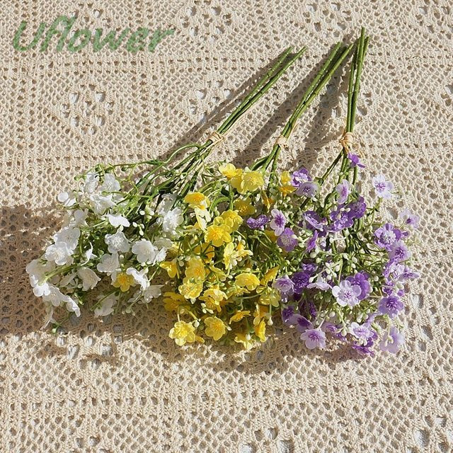 Uflower Künstlicher Schleierkraut-Blumenstrauß aus Gypsophila, 42 Köpfe, Mehrfarbig - Bild 1