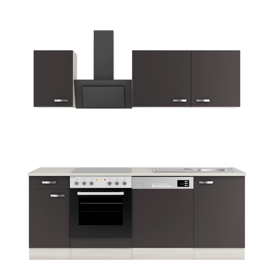 OPTIFIT Küchenzeile Faro220 in Anthrazit mit modernem Design und melaminbeschichteter Qualitätsspanplatte, Breite: 210 cm, Höhe: 81,5 cm, Tiefe: 57 cm - Bild 2