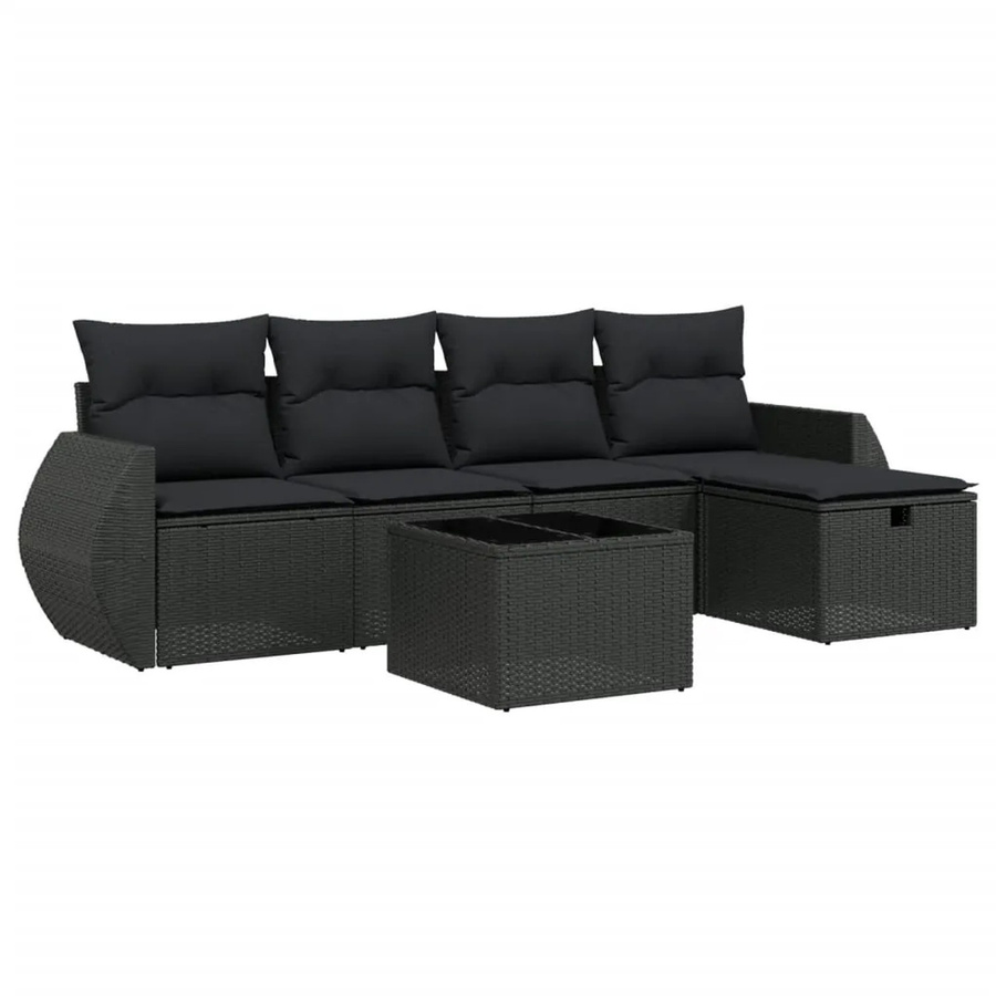 vidaXL 6-tlg Garten-Sofagarnitur aus schwarzem Poly-Rattan mit UV-beständigen Kissen und pulverbeschichtetem Stahlgestell - Bild 2