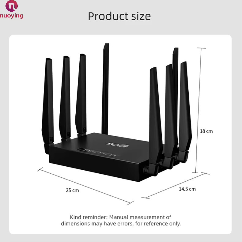 NUOYING 5G CPE Hochgeschwindigkeits-Router AX3000 WiFi 6 Dual-Band 2,4GHz+5,8GHz Drahtloses Modem mit SIM-Kartensteckplatz in Schwarz - Bild 3