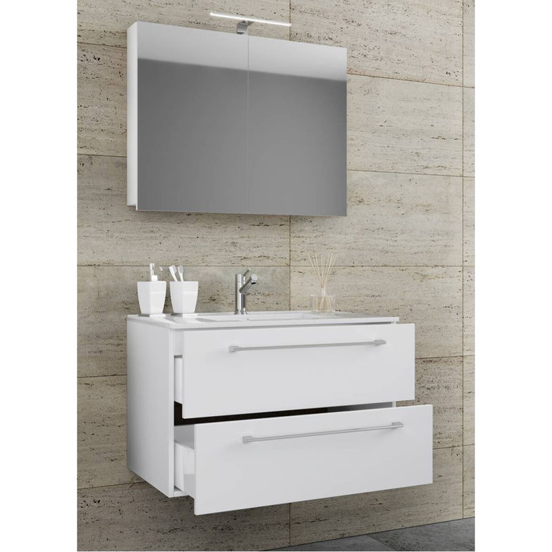 VCM Badmöbel Set Badinos 3-tlg. hängendes Waschplatz Set in Weiß mit Keramikwaschbecken, Unterschrank und Spiegelschrank, B/H/T: 80 x 50 x 46 cm - Bild 2
