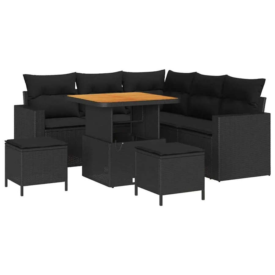 vidaXL Garten-Sofa-Set 8-teilig aus Polyrattan in Schwarz mit L-Form, Polsterkissen und Couchtisch für Terrasse und Garten - Bild 2