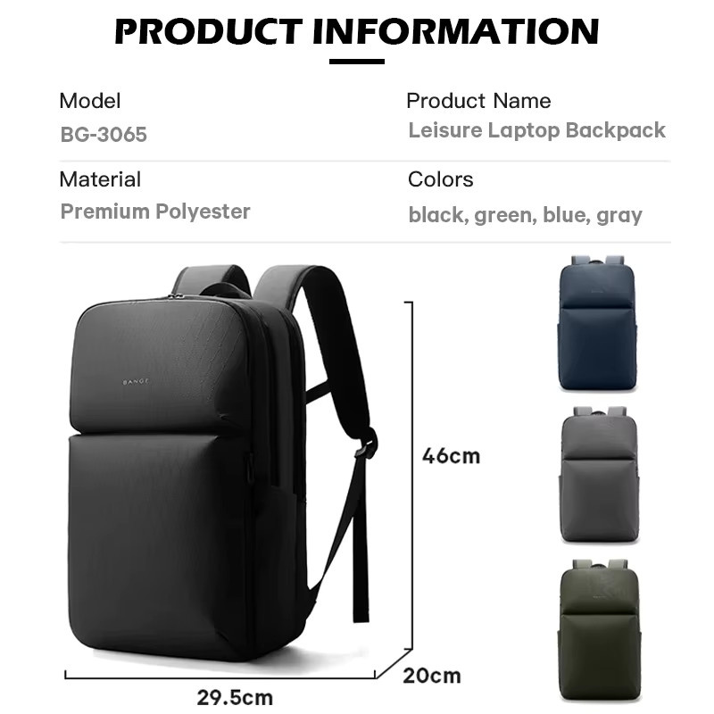 BANGE Laptop-Rucksack mit großem Fassungsvermögen und wasserabweisendem Design in Schwarz, passend für 16-Zoll-Laptops - Bild 2