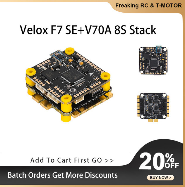 T-MOTOR Velox F7 SE V70A 4IN1 AM32 ESC Stack mit F722 Flugsteuerung und ICM-42688P, Schwarz, B/T: 30,5 x 30,5 mm - Bild 1