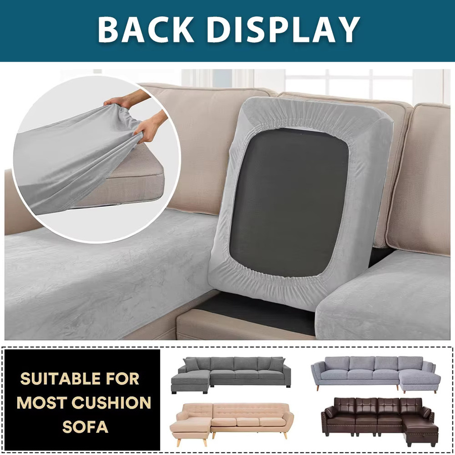 BRHUIXUE Samt Sofa Kissenbezüge in Grau, elastische Plüsch Sitzbezüge als Couch Schonbezug für dein Wohnzimmer - Bild 3