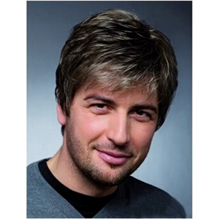 MAISI Perücke, synthetisch, kurz, lockig, gemischte Farben, Herren - Bild 1