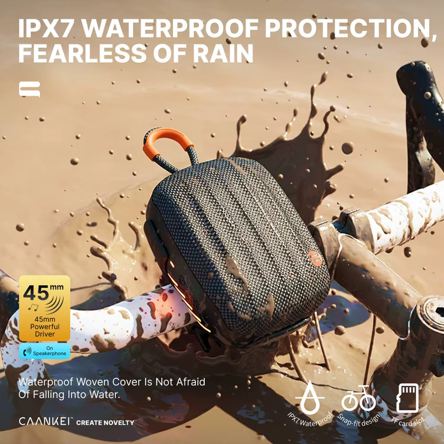 Eye4U Tragbarer Mini-Bluetooth-Lautsprecher mit Fahrradhalterung, IPX7 Wasserdicht, Kabelloser BT5.3 Lautsprecher mit Mikrofon und TWS-Unterstützung, Schwarz - Bild 2