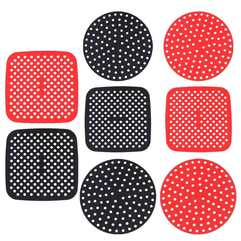 Wiederverwendbare Air Fryer Silikon Matte in Schwarz, quadratische Antihaft-Backmatte für Heißluftfritteusen - Bild 5