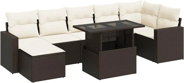 vidaXL 8-teilige Garten-Sofagarnitur in L-Form aus braunem Poly-Rattan mit Kissen und pulverbeschichtetem Stahlgestell - Bild 1