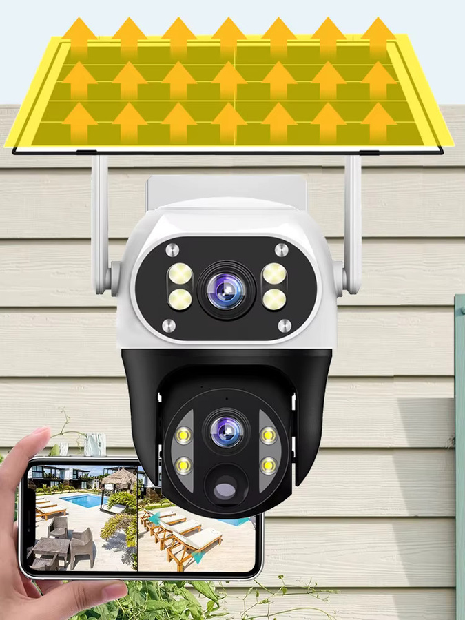 V380 WiFi-Solar-Überwachungskamera in Weiß mit dreifacher Sicht, PIR-Personenerkennung, 10-fachem digitalem Zoom und Nachtsicht - Bild 7