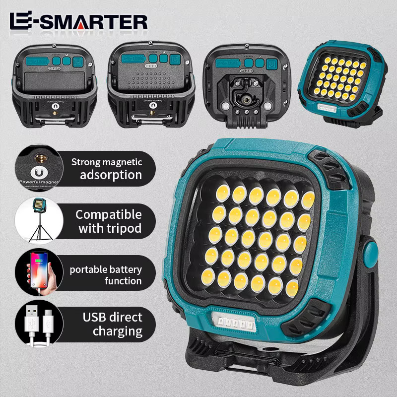 ESMARTER W893 Multifunktionale COB-Akku-Arbeitslampe mit LED, magnetischer Flutlichtstrahler in Schwarz - Bild 4