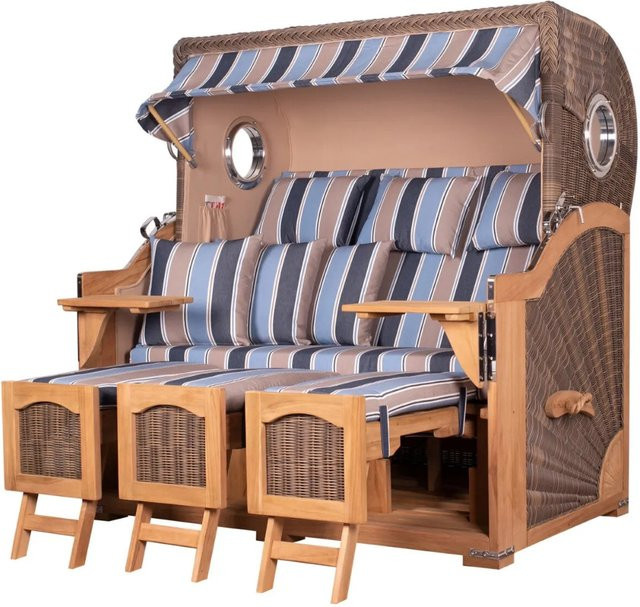 bene,iving Strandkorb Komplettset Ammersee Grande XXL aus Teakholz mit Polyrattangeflecht in Grau Modell 580 - Bild 1
