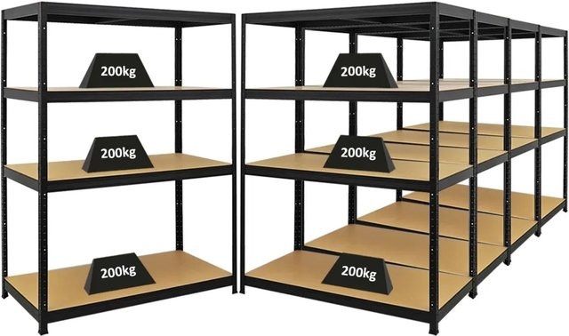 5er Set PROREGAL Schwerlastregal Big Elephant in Schwarz mit verstellbaren Fachböden aus MDF und Metall, H x B x T: 160 x 120 x 60 cm - Bild 1