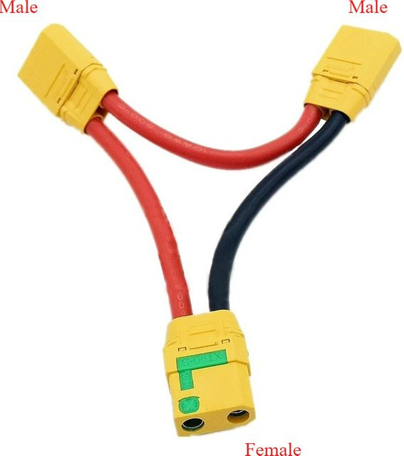 XT90-S Adapter Kabel mit einer Buchse auf zwei Stecker, 10AWG Silikon Draht, Anti Zündung Stecker für RC Modelle, Farbe: Rot - Bild 1
