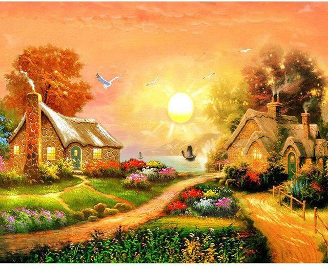 FIYO 5D DIY Diamantmalerei Sonnenaufgang Landschaft in Orange, B/H: 20 x 30 cm - Bild 1