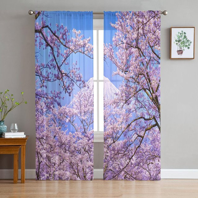 Super Six Chiffon Tüllvorhang Berg Fuji Motiv Transparent Blau B: 135 cm, H: 114 cm - Bild 1