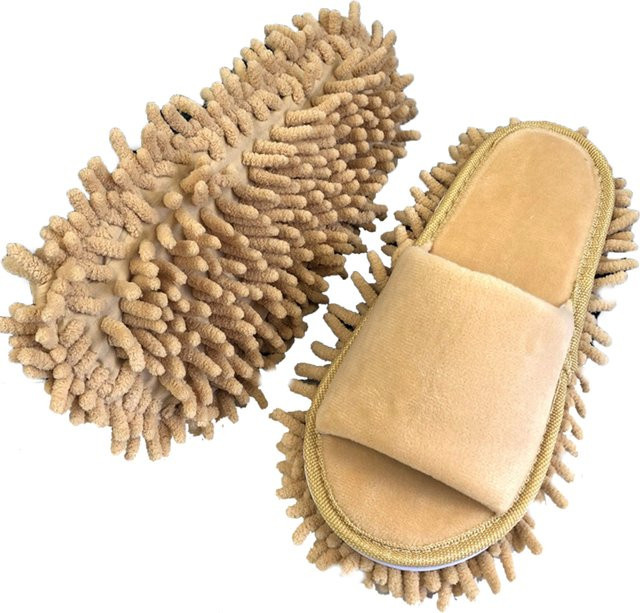 Qiilu Reinigungspantoffeln aus Mikrofaser in Beige, 1 Paar Multifunktions-Bodenwischer als Staubreinigungsschuhe - Bild 1
