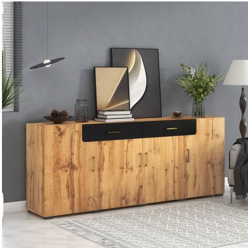 MUVOE Sideboard als Küchenschrank und Anrichte mit 4 Türen und 2 Schubladen, B/T/H: 208 x 39,5 x 80 cm - Bild 1