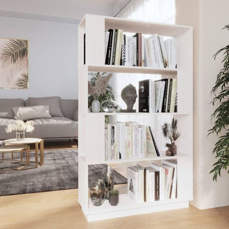 Vidaxl Bücherregal und Raumteiler aus Massivholz Kiefer in Weiß, B/T/H: 80 x 25 x 132 cm - Bild 1