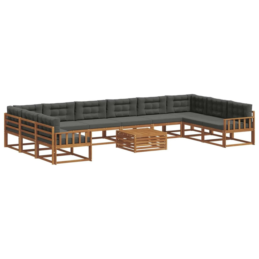 vidaXL Outdoor-Sofagarnitur aus Akazienholz in U-Form mit 11-teiligem Set, Farbe Natur und Anthrazit - Bild 2