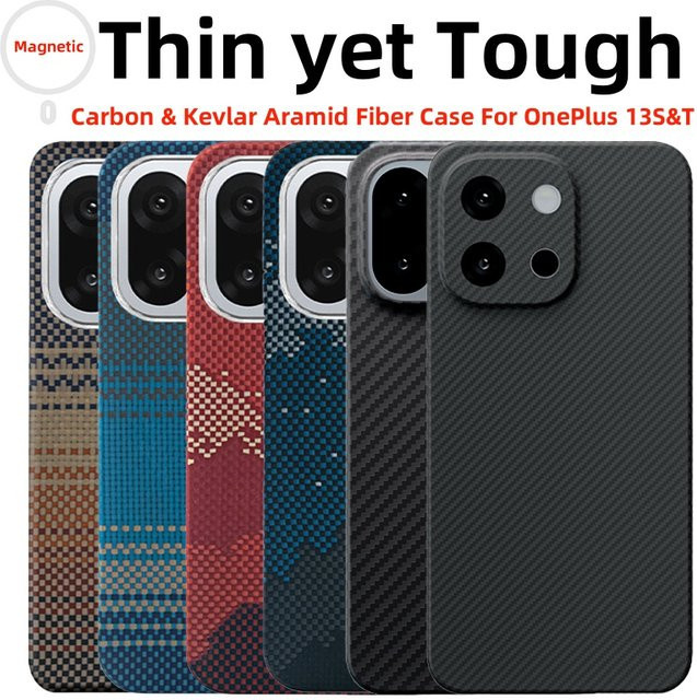 DIXSG Kevlar 600D Carbon Aramidfaser Schutzhülle für OnePlus 13 S und OnePlus 13 T, Ultra Dünn, Magnetisch, Schwarz-Rot - Bild 1