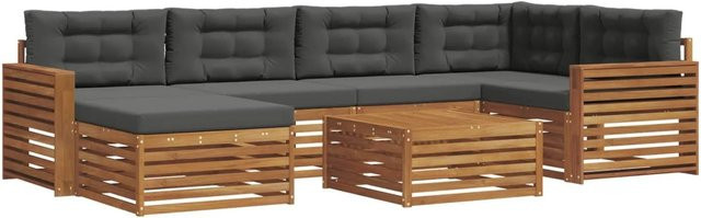 vidaXL Outdoor-Sofagarnitur 7-teilig aus Akazienholz mit Kissen in Anthrazit und Natur - Bild 1