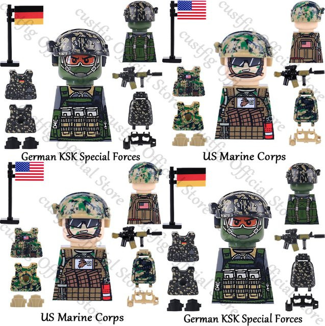 Militär Armee Soldaten Figuren mit Pistole und Flagge als Baustein Spielzeug Set in Mehrfarbig - Bild 1